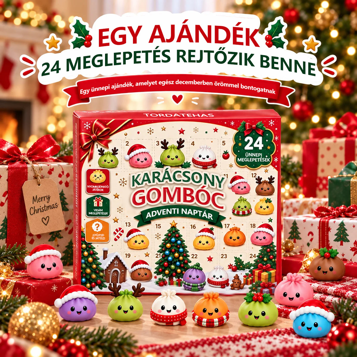 🎁TORDATEHAS® Karácsony Gombóc Adventi Naptár🎁