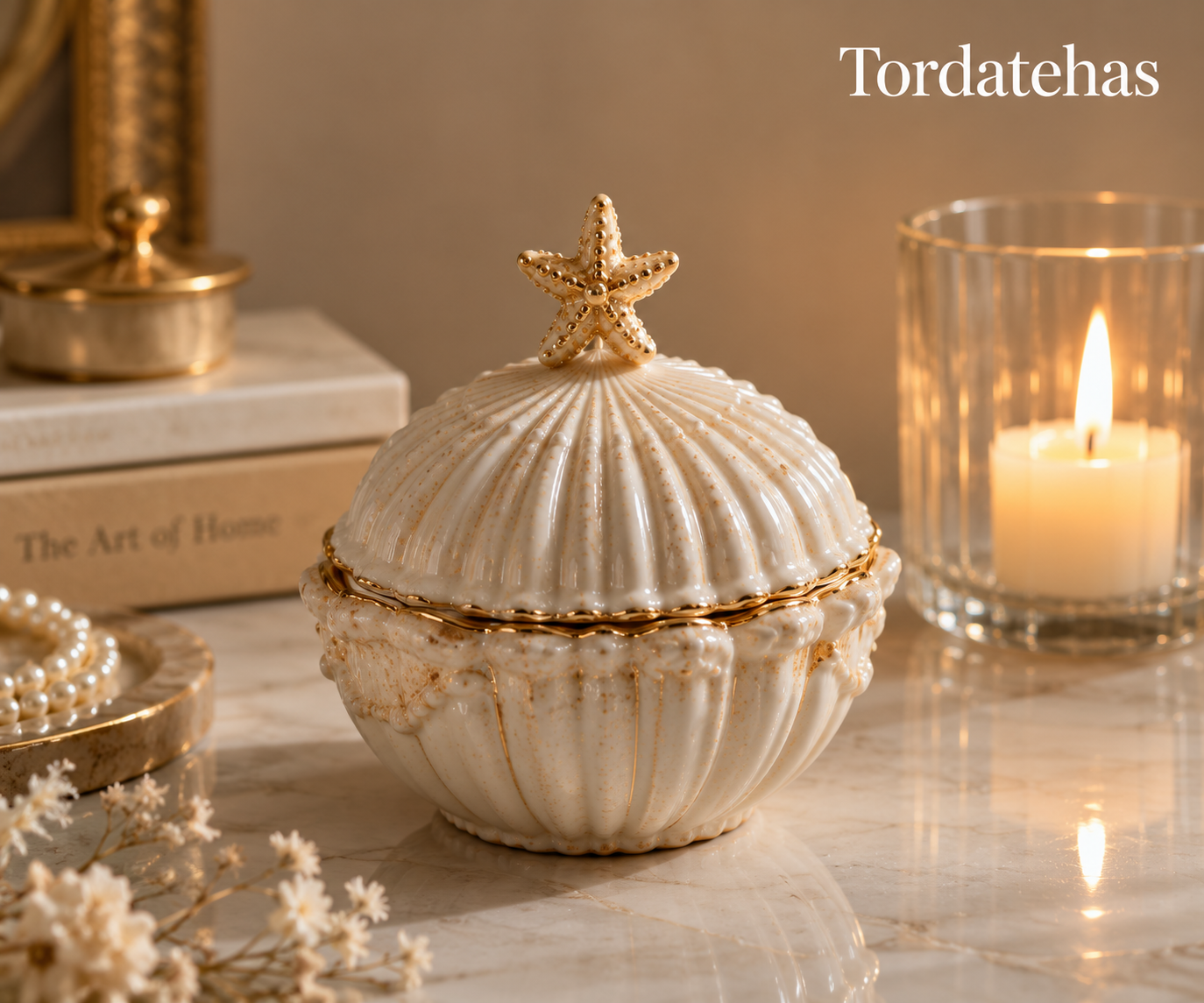 Tordatehas Gilded Starfish Shell Sculptural Storage Jar
