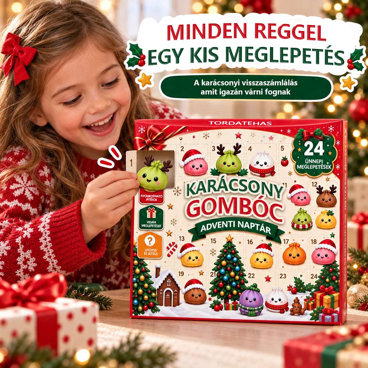 🎁TORDATEHAS® Karácsony Gombóc Adventi Naptár🎁