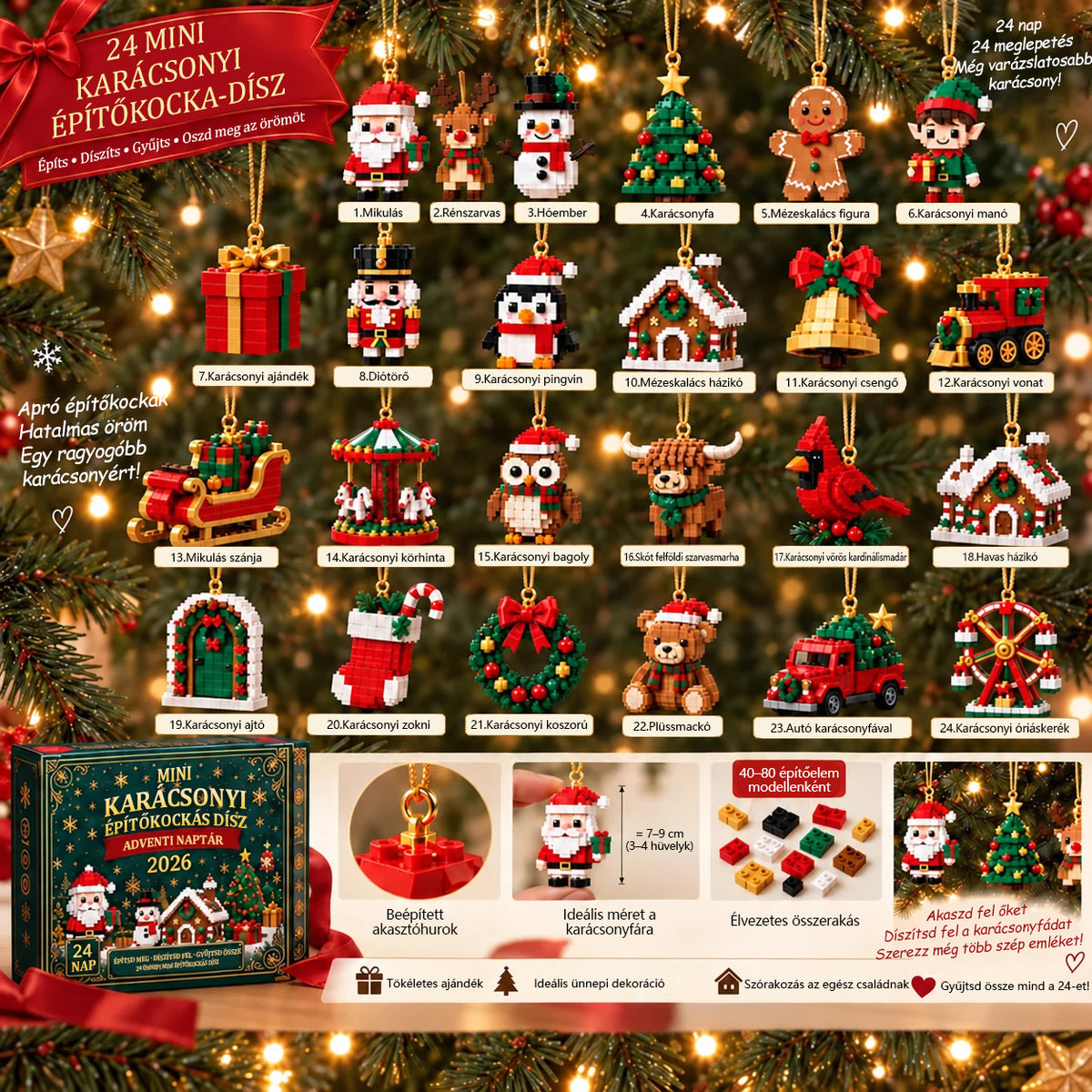 🎄24 napos karácsonyi építőkockás adventi naptár – 24 különböző, megépíthető karácsonyi dísz 😀😀