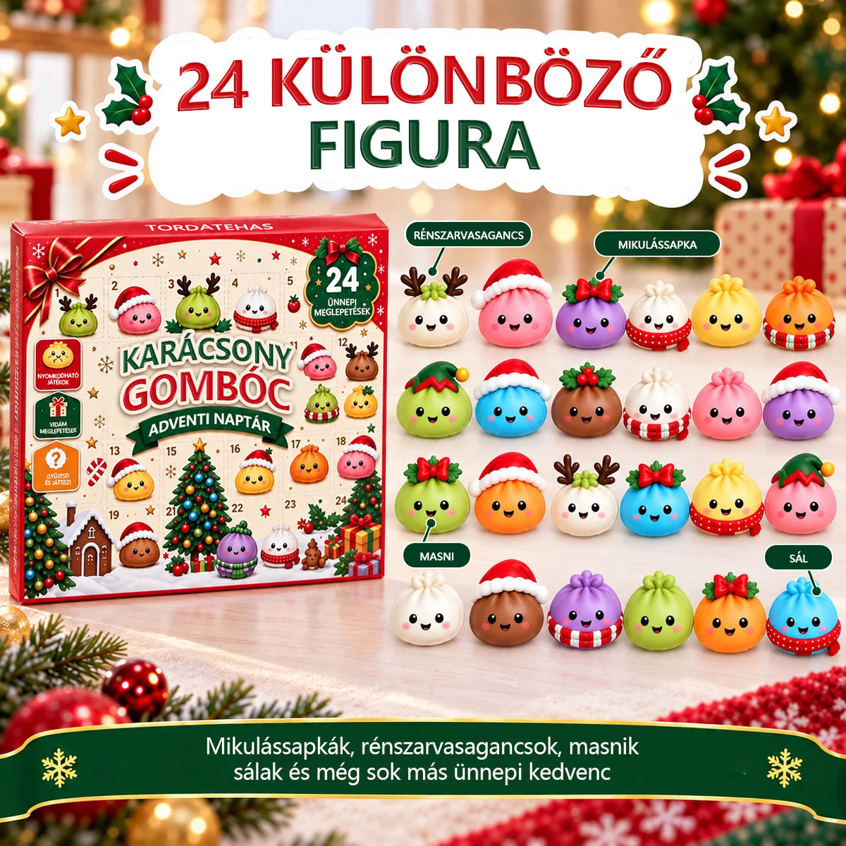 🎁TORDATEHAS® Karácsony Gombóc Adventi Naptár🎁