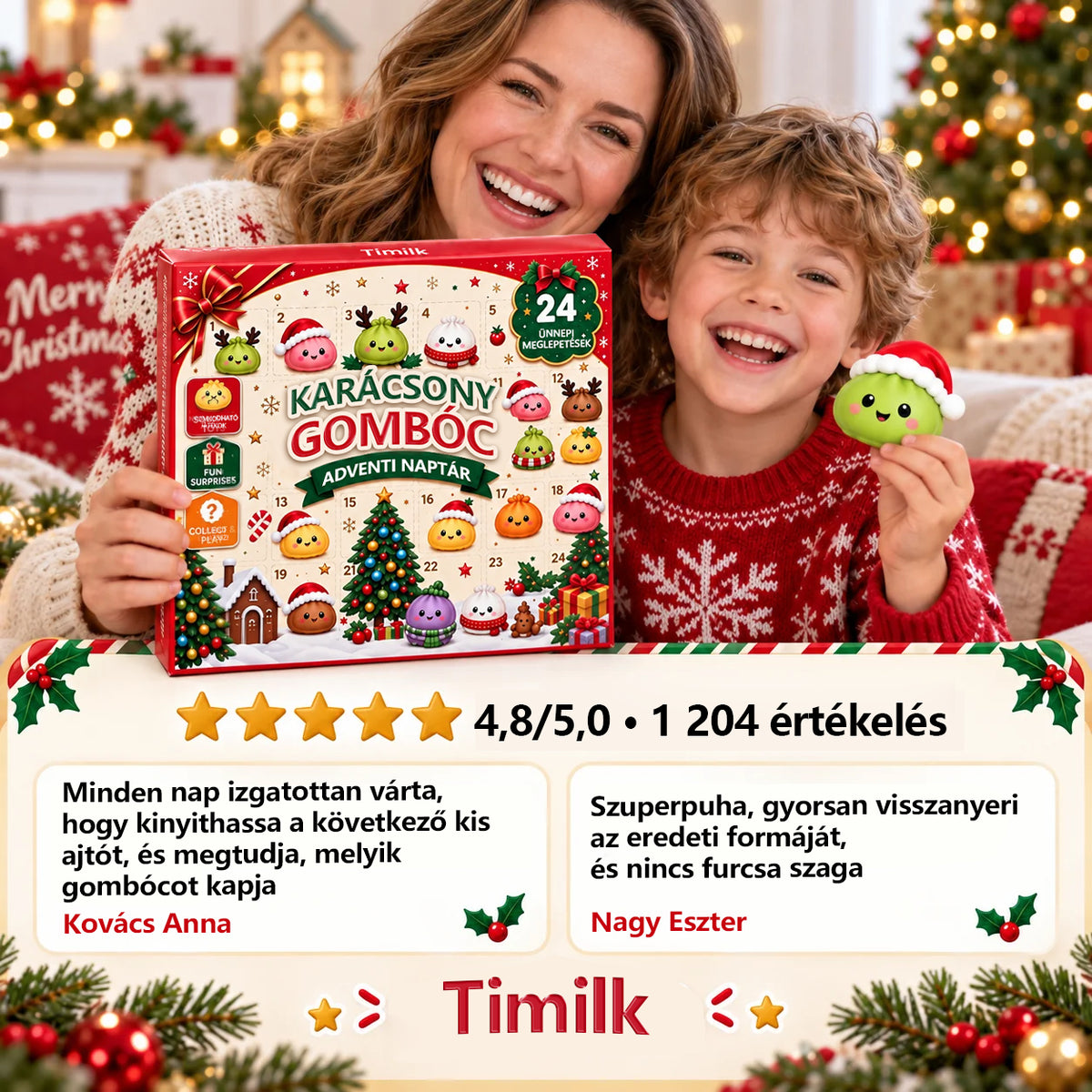 ✨✨TORDATEHAS® Karácsony Gombóc Adventi Naptár