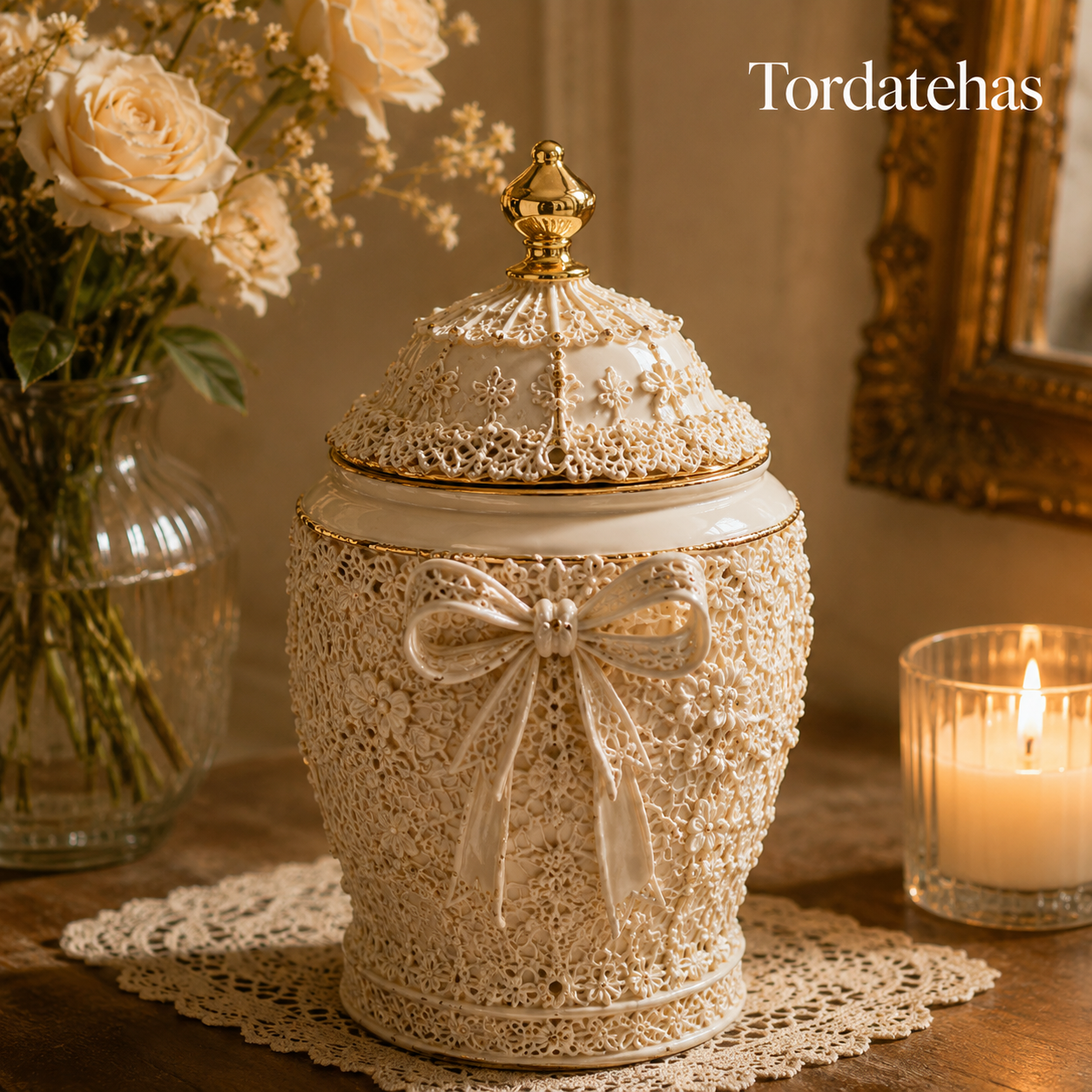 Tordatehas Lace Bow Sculptural Storage Jar
