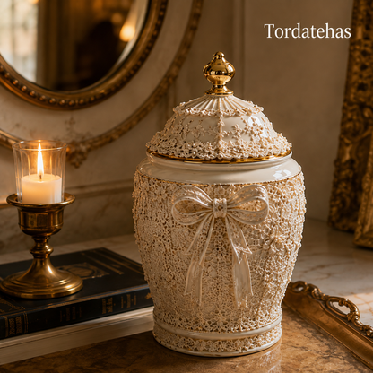 Tordatehas Lace Bow Sculptural Storage Jar