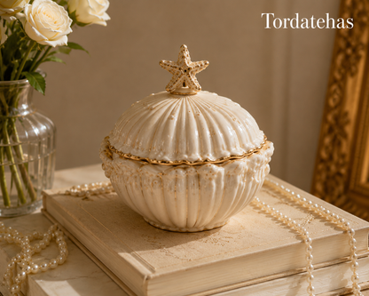 Tordatehas Gilded Starfish Shell Sculptural Storage Jar