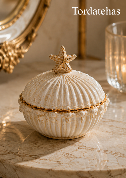 Tordatehas Gilded Starfish Shell Sculptural Storage Jar