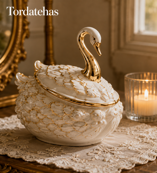 Tordatehas Gilded Swan Sculptural Storage Jar