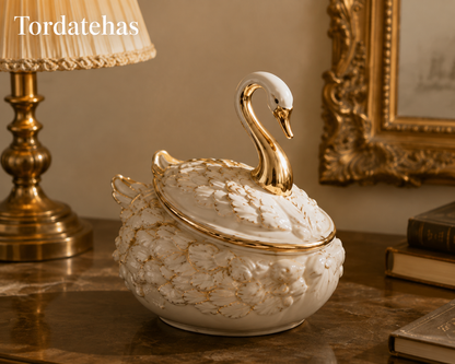 Tordatehas Gilded Swan Sculptural Storage Jar