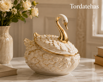 Tordatehas Gilded Swan Sculptural Storage Jar