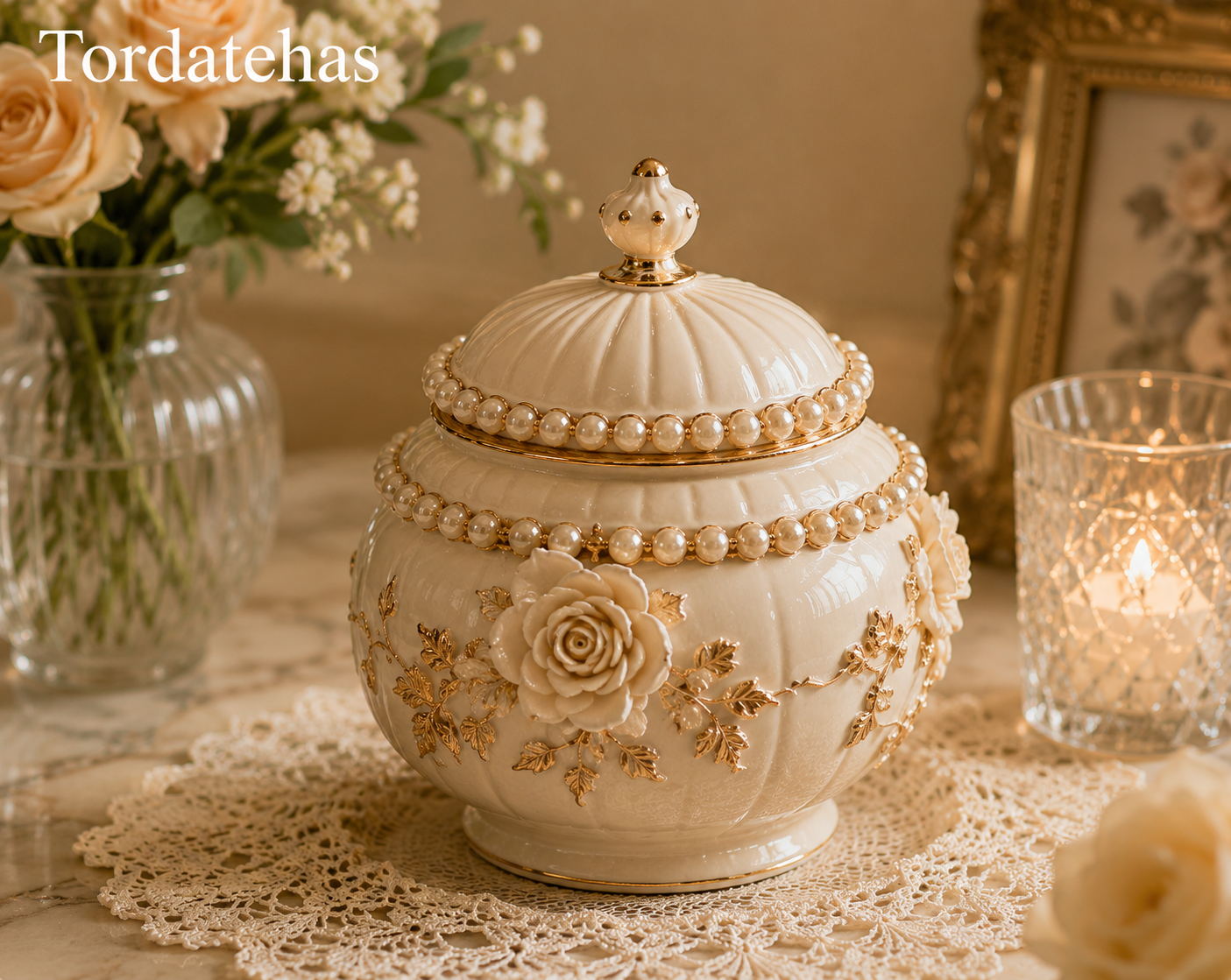 Tordatehas Pearl Rose Garden Sculptural Storage Jar