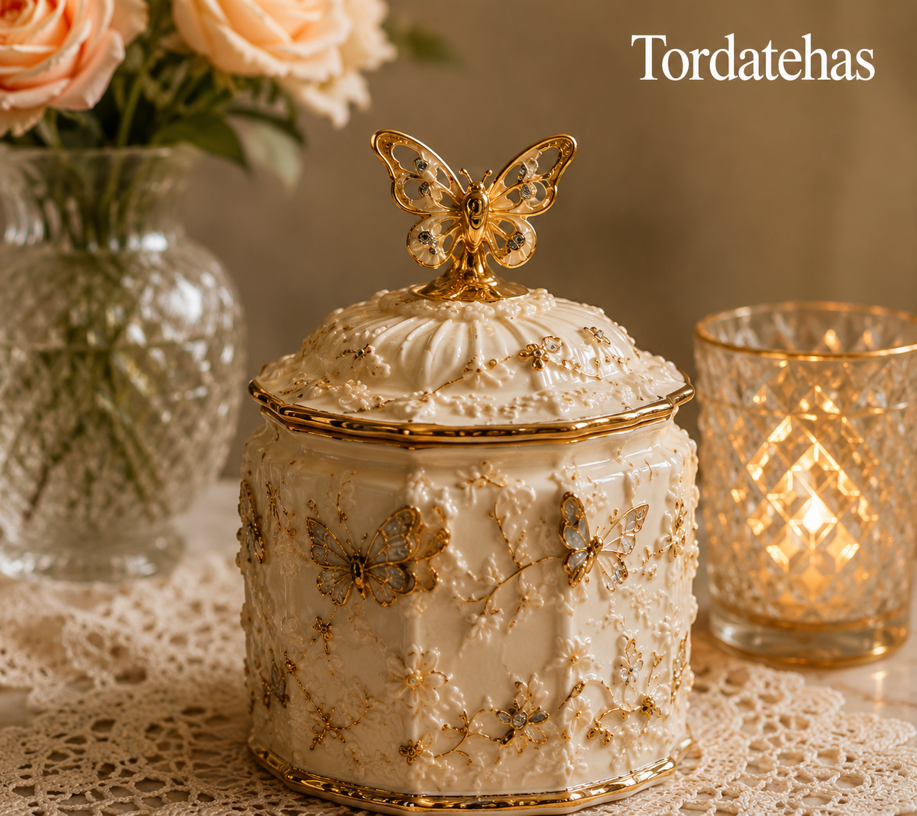 Tordatehas Golden Butterfly Garden Sculptural Storage Jar