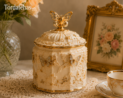 Tordatehas Golden Butterfly Garden Sculptural Storage Jar