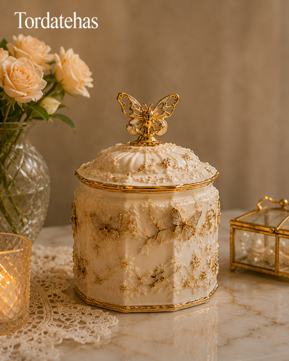 Tordatehas Golden Butterfly Garden Sculptural Storage Jar