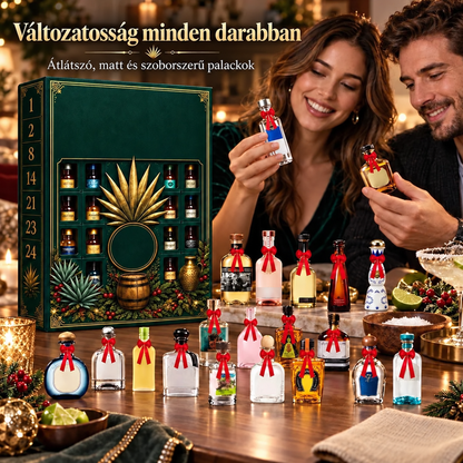 🎁✨ 24 napos mini tequilás üvegeket tartalmazó adventi meglepetésdoboz – Ünnepi alkalmakra, bárpult- és asztaldekorációnak, gyűjtői ajándéknak és családi karácsonyi visszaszámláláshoz