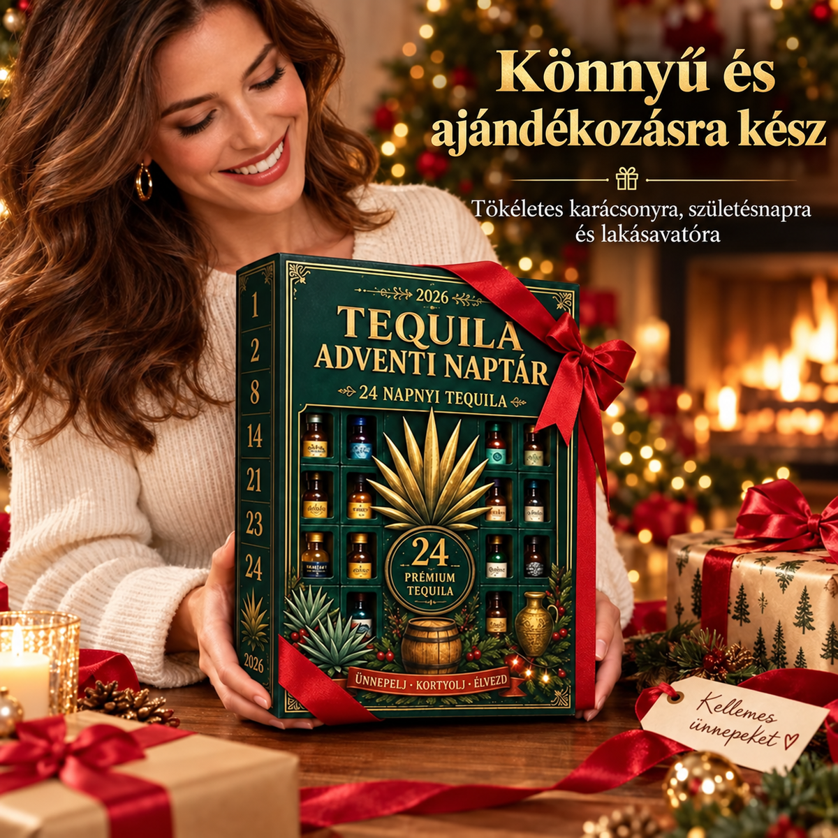 🎁✨ 24 napos mini tequilás üvegeket tartalmazó adventi meglepetésdoboz – Ünnepi alkalmakra, bárpult- és asztaldekorációnak, gyűjtői ajándéknak és családi karácsonyi visszaszámláláshoz